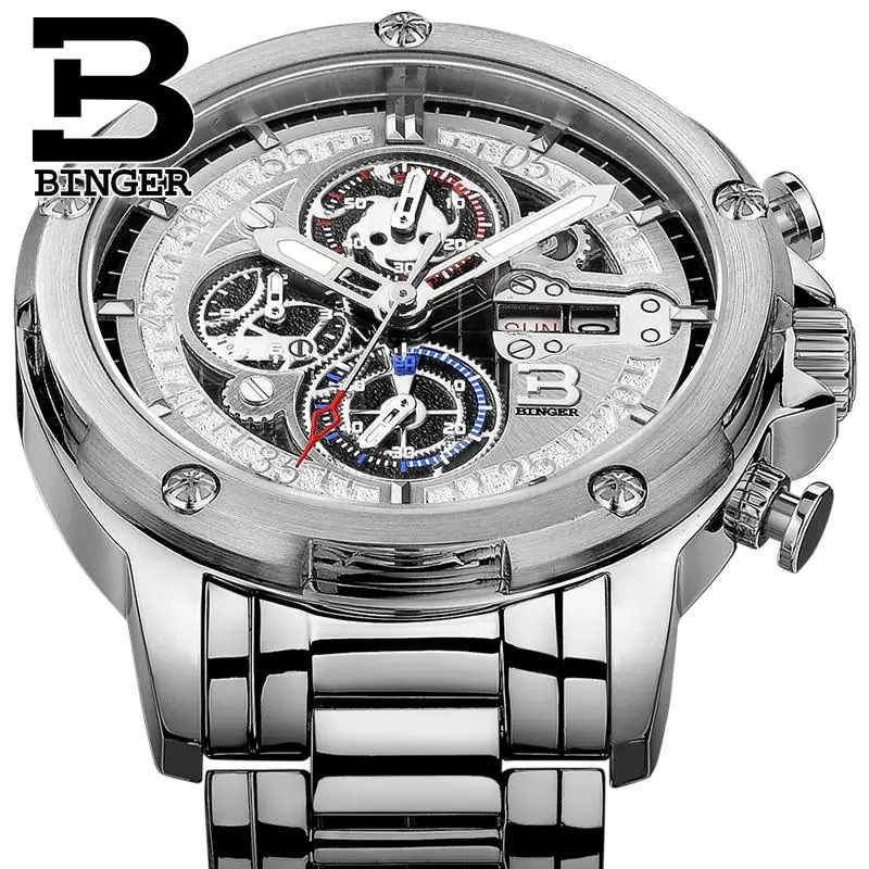 Швейцарские мужские часы люксовый бренд Бингер кварцевые полностью из
