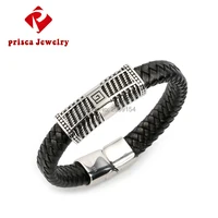 Men Jewelry Fashion Cow Leather Bracelet Charm Cowskin Chain Link Bracelet Classic StainlessSteel Braid Cuff Bangle