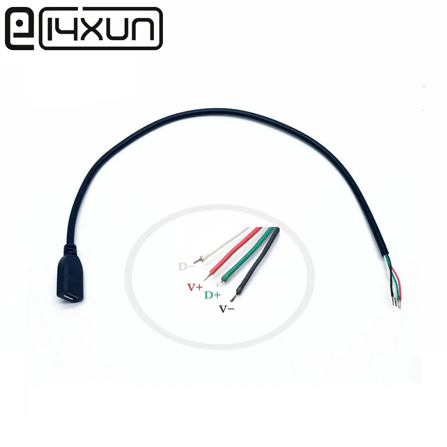 EClyxun 1 шт. 30 см Micro USB гнездовой кабель питания 4 контакта V8 черный разъем для