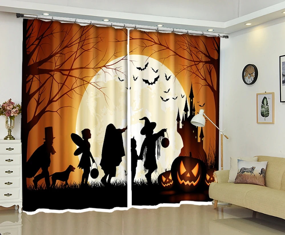 

halloween mask Curtains Luxury Blackout 3D Window Curtains Living Room intimidate Bedroom Drapes Cortinas Rideaux pillowcase