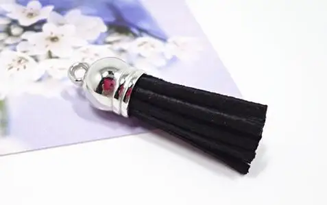 silver black 20 шт./партия, 4 см, замша, кисточки, очаровательные, разноцветные, искусственная замша, кожа, кисточка с золотым колпачком CCB для изготовления ювелирных изделий DIY - Цвет: silver black
