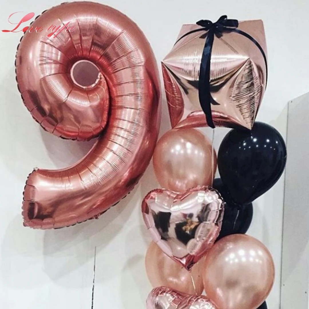 

Love type Rose Gold Balloons Foil Champagne Heart/Star Balloon Wedding Party Decor Latex Ballons for Birthday Decorations