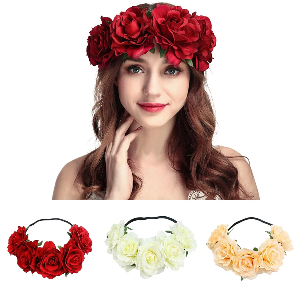 Women's Oversized Floral Crown Rose Flower Headband Wreath image 4