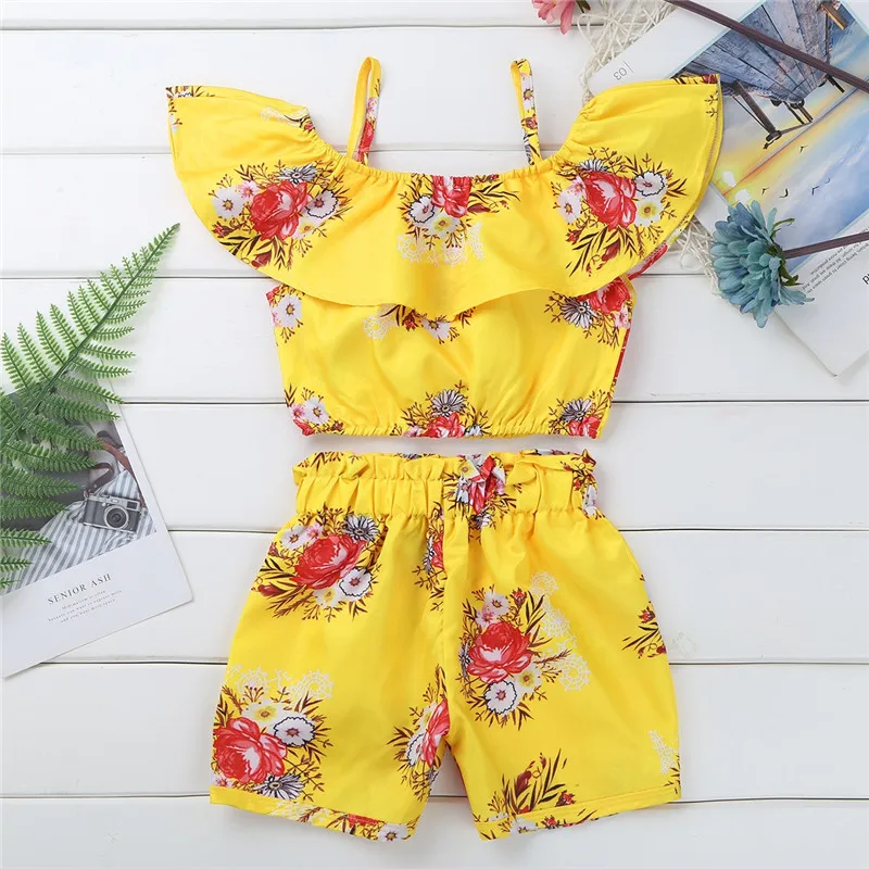 Комплект из 2 предметов желтый топ на бретельках с цветочным принтом и оборками