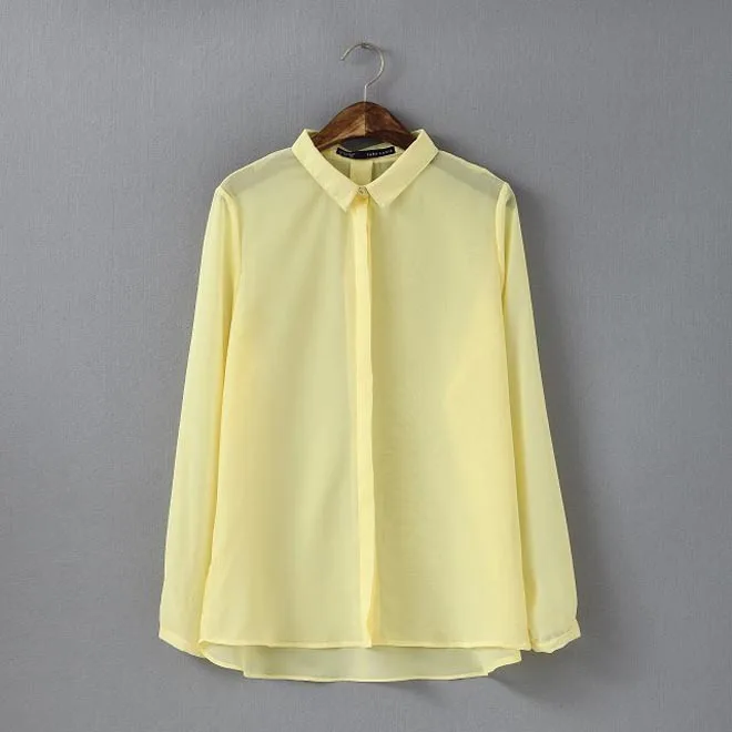 2014 New Women Chiffon Shirt T-shirts Fashion Turn-down Collar Long Sleeve Solid Candy Colors Clothing Blouse Summer CL1778 | Женская