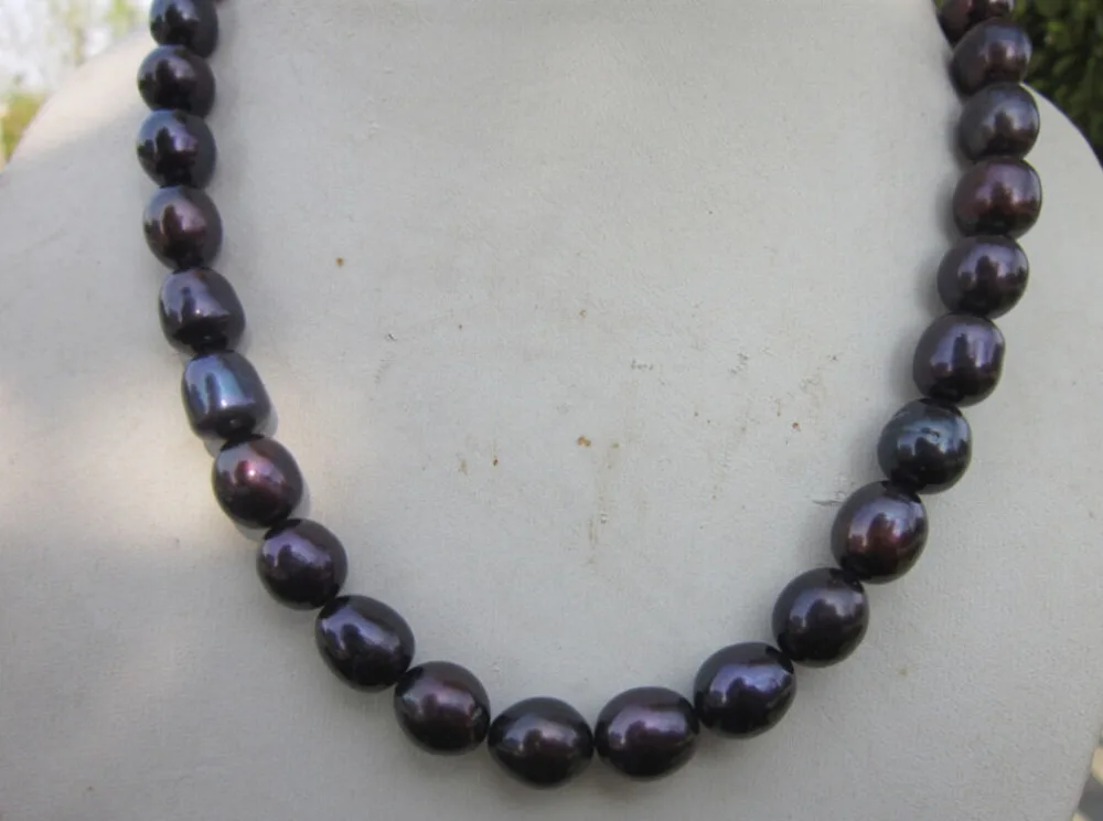 

FREE shipping>>>>real charming natural 11-13mm tahitian black pearl necklace 18" gold clasp