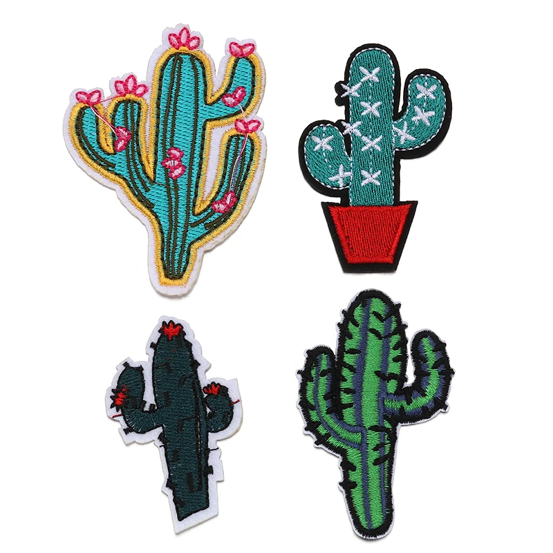 4 дизайн Кактус железа патчи для одежды аппликации вышивки наклейки декоративные