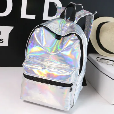 Искусственная кожа леди плечо серебристый рюкзак женщин сумка отдыха Bagpack Дамы