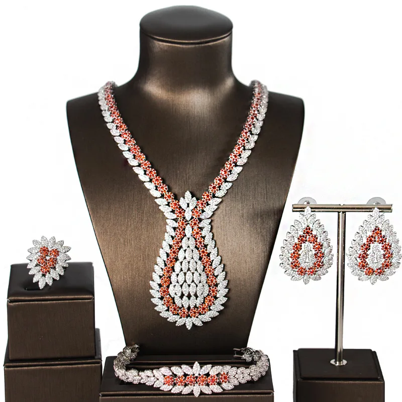 

Bridal Wedding Jewelry Sets For Women New Sparkling AAAAA Zircon Paved Hot Earrings 4pcs Sets of Jewellery