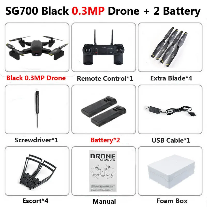 0.3MP Black 2B Foam SG700 Профессиональный складной Дрон с камерой 2MP HD WiFi FPV контроль скорости удержания высоты RC Квадрокоптер Вертолет игрушка XS809 E58 - Цвет: 0.3MP Black 2B Foam