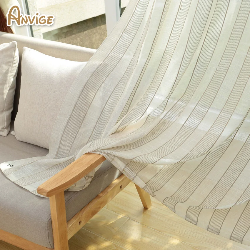 Хлопок/лен ткань современная полосатая драпировка Просвечивающая чистая