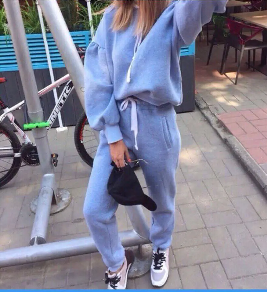 Brand New 2 Piece Set Women Hoodies Pant Clothing Warm Newest Clothes Ladies Solid Tracksuit Top Pants Suit |