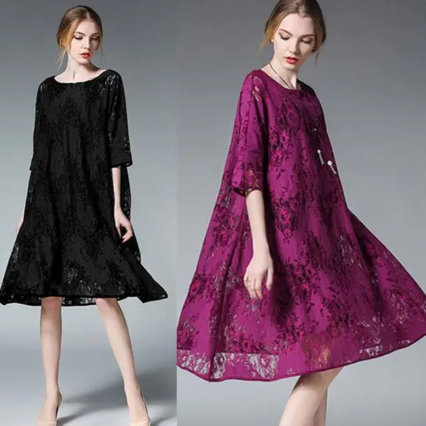 2019 летние Двойка для женщин кружево свободные платья плюс размеры пикантные