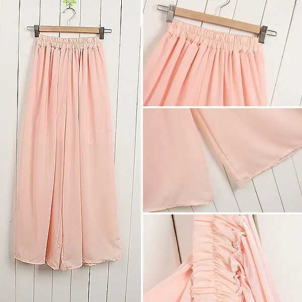 Женские шифоновые брюки палаццо свободные с высокой талией и широкими штанинами