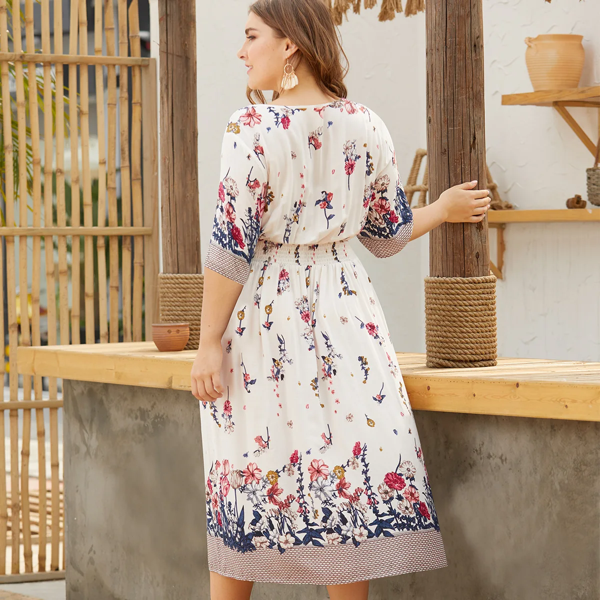 Женское платье с принтом Boho винтажное пляжное большого размера треугольным