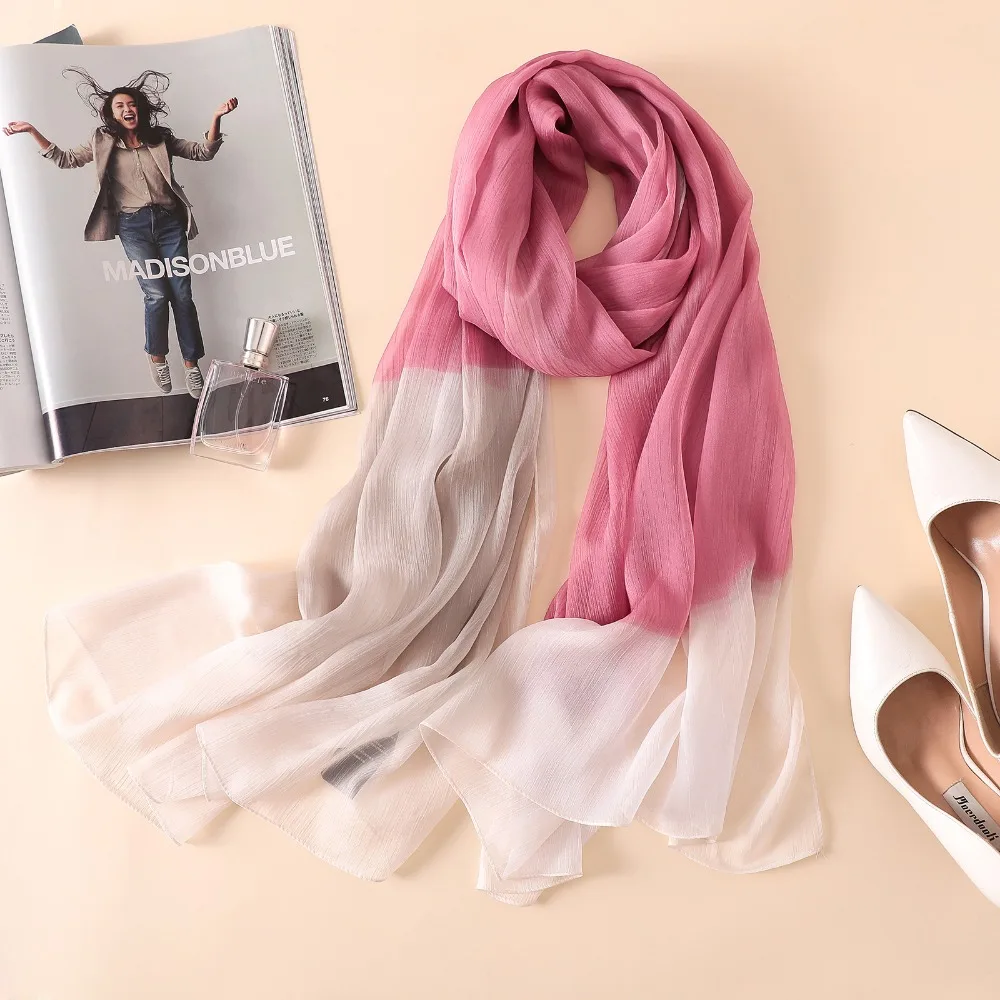 2018 новый дизайн простой Омбре Шелковый шифоновый шарф для женщин полиэстер