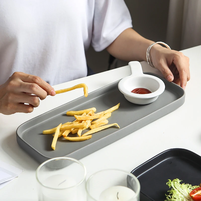 Длинные 32 см матовая Керамика фарфоровая тарелка поднос прямоугольный пластин