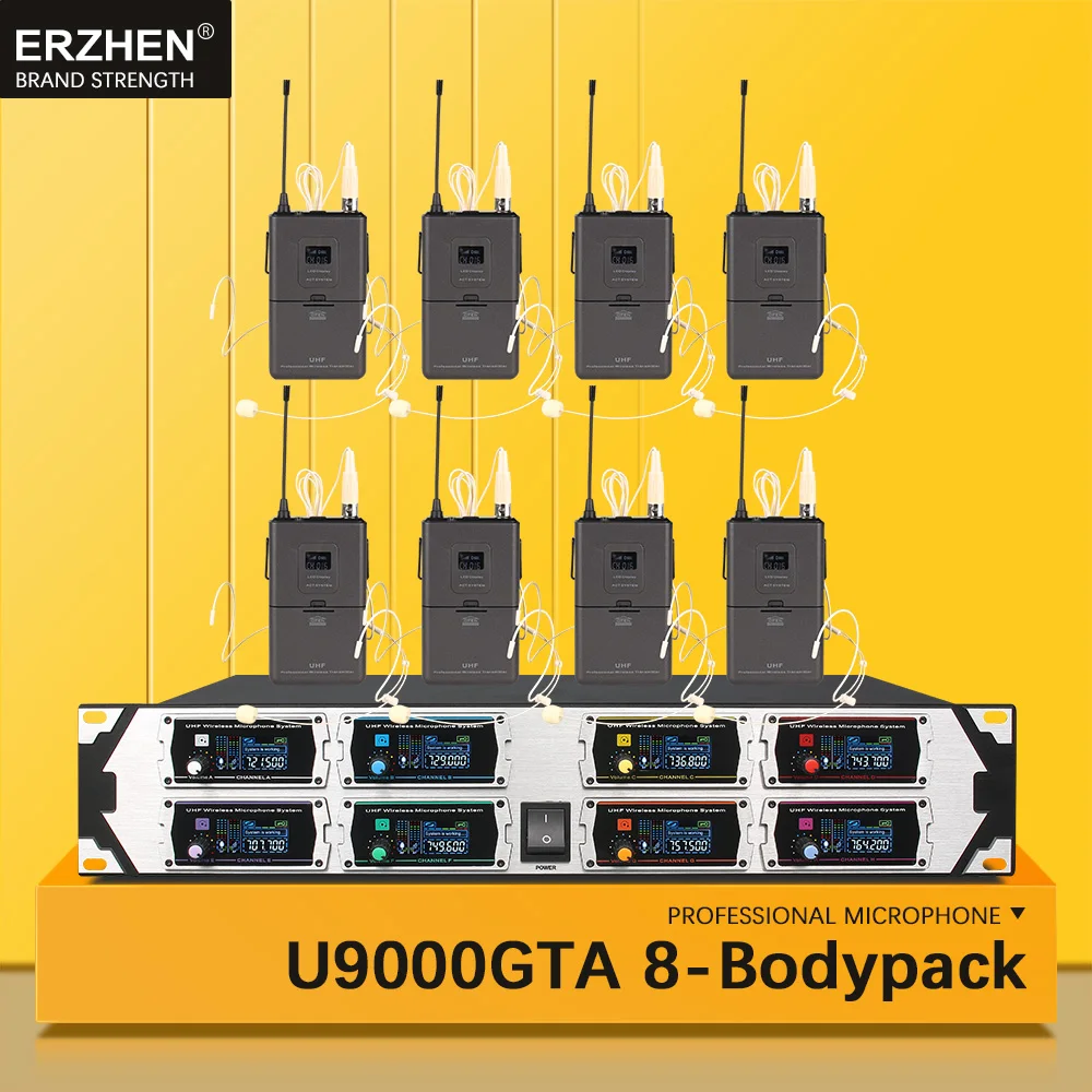 ERZHEN Профессиональная Беспроводная микрофонная система UHF8 channel портативная