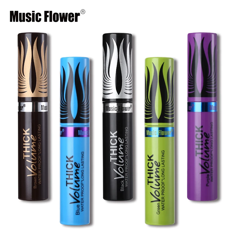 Music Flower 5Color Curling Mascara Waterproof Makeup Long-lasting Eyelashes Lengthening Colorful Fiber Lashes For Party |