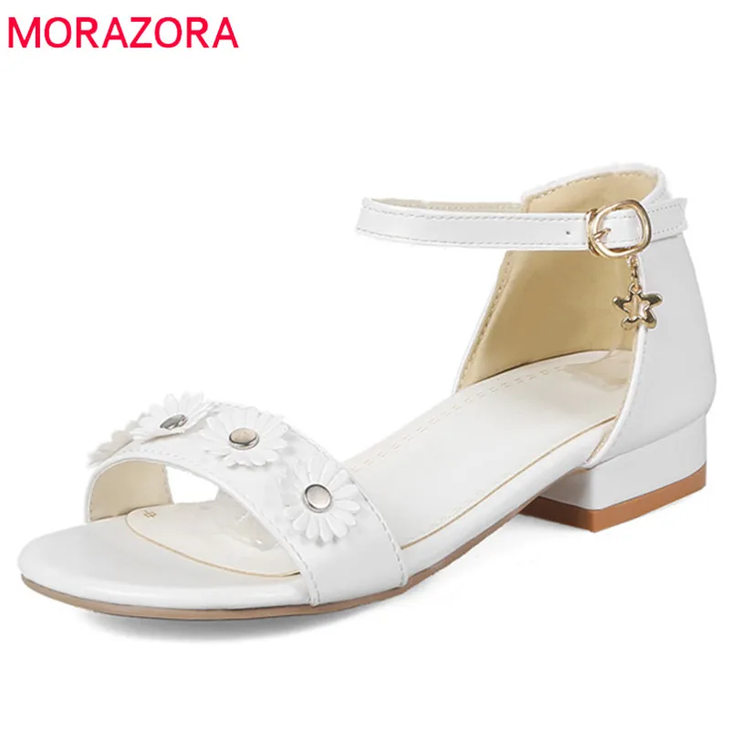 MORAZORA 2018 new arrival women sandals sweet flower summer shoes simple buckle casual ladies comfortable low heels | Обувь