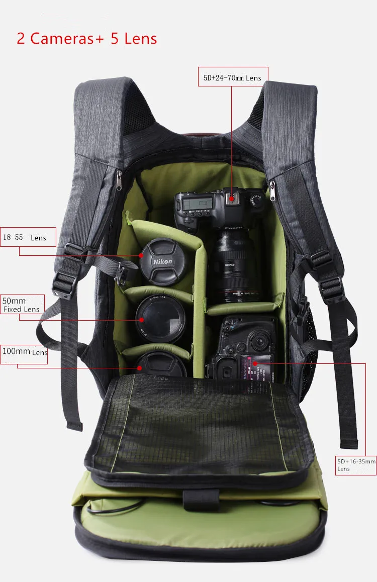 Большой емкости корейский стиль Открытый фотографии рюкзак DSLR водонепроницаемый нейлон камера/видео сумка с держателем штатива дождевик