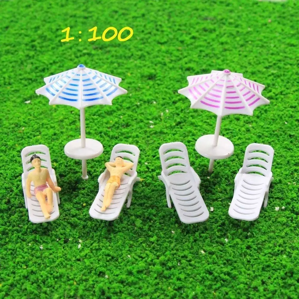 

TYS38100 2 Sets Parasols Sun Loungers Deck Chair Bench Settee 1:100 Model Train