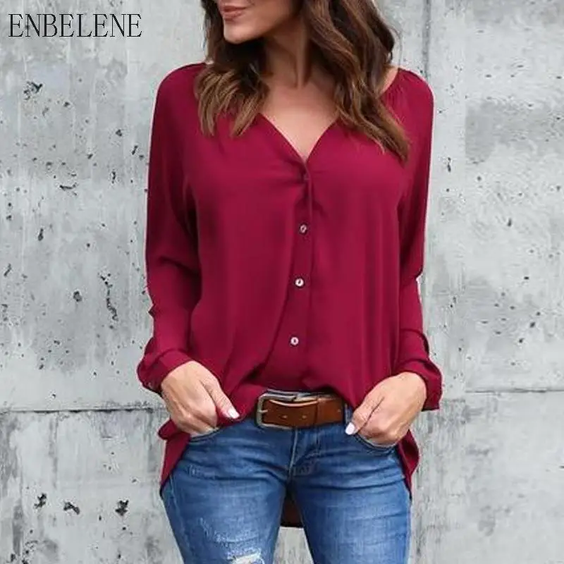 2018 New Ladies Full Sleeve Chiffon Tops For Women V-neck White Black Pink Female Loose Blouses Shirts Plus Size 45XL NH053 |
