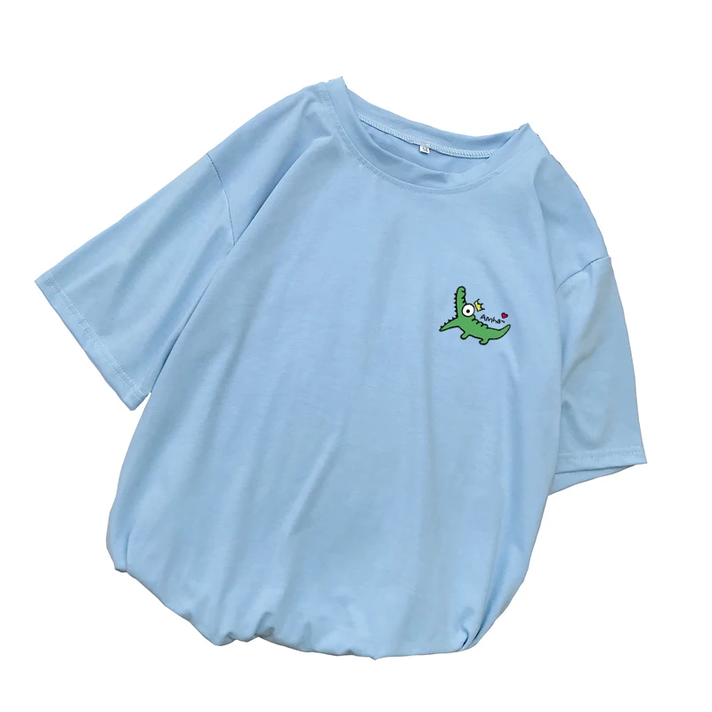 New Kawaii Cute Crocodile T Shirt Women Casual Funny Cartoon Print T-shirt Harajuku Streetwear Short Sleeve Tops Tee Femme | Женская