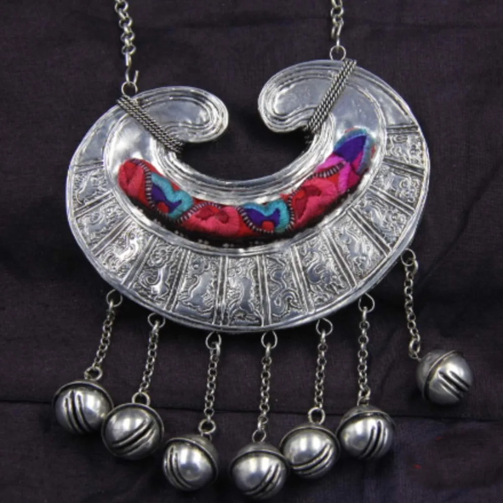 Ожерелье с серебряной вышивкой Miao винтажное украшение в стиле фолк надписью twelve