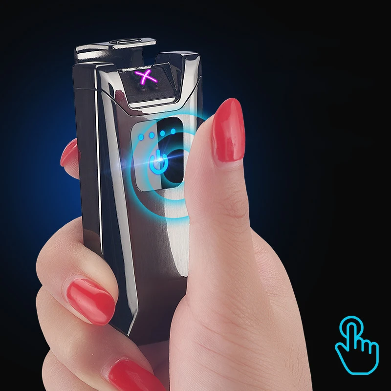 USB зажигалка с дисплеем емкости зарядки сенсорным экраном Индукционная двойной