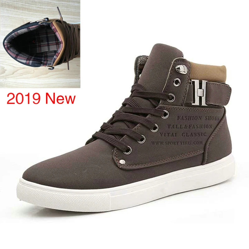 2019 Brown Мужские модные зимние ботинки на меху DEKABR, теплая кожаная парусиновая обувь цвета хаки с меховой подкладкой и высоким берцем, весна-осень - Цвет: 2019 Brown