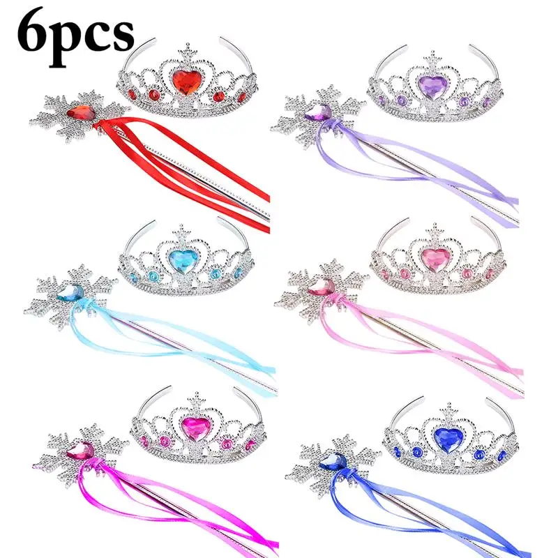 Multicolor Сверкающие обручи с короной принцессы для девочек Ювелирное Украшение в подарок на день рождения королева диадема заколка для детей волшебная палочка наборы аксессуаров - Цвет: Multicolor