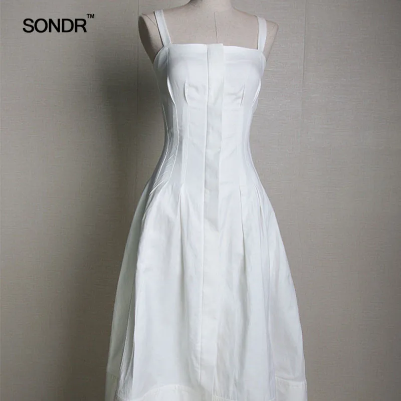 

SONDR 2019 new summer niche art contracted to waist strap dress white before restoring ancient ways zipper design