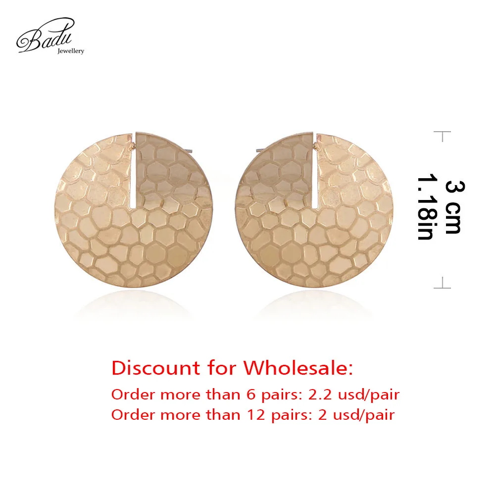 

Badu Round Gold Stud Earring Women Vintage Big Studs Golden Honeycomb Earrings Geometric Metal Jewelry Wholesale