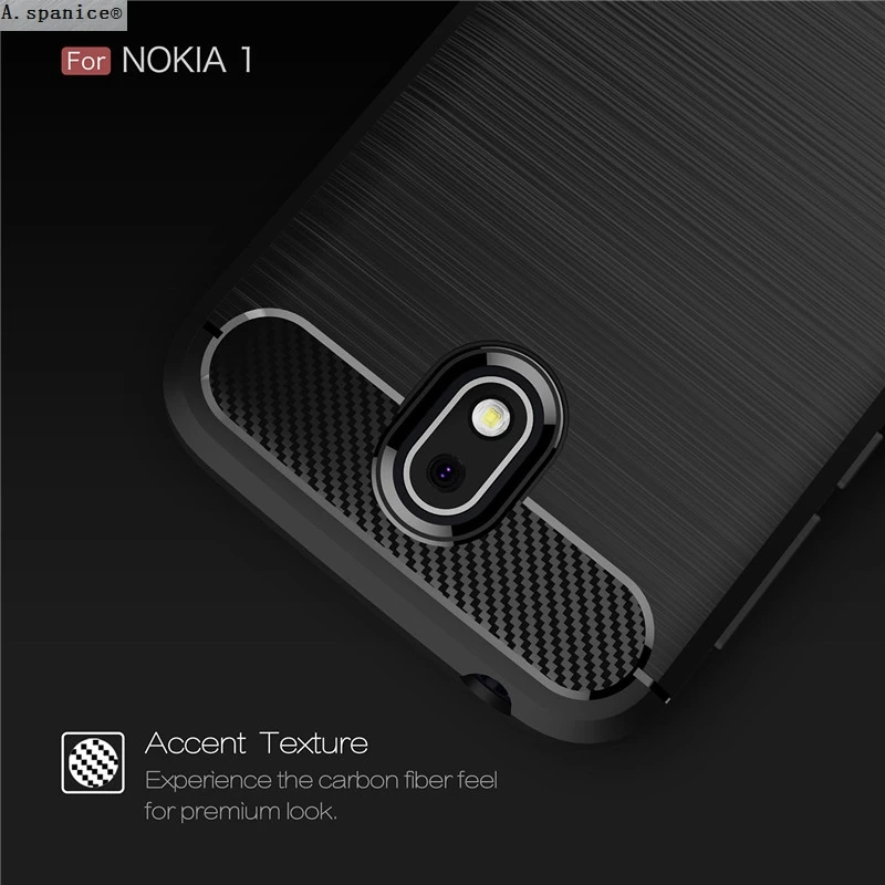 A. spanice для Nokia 1 Бронированная углеродная текстура Матовая Мягкая задняя крышка из