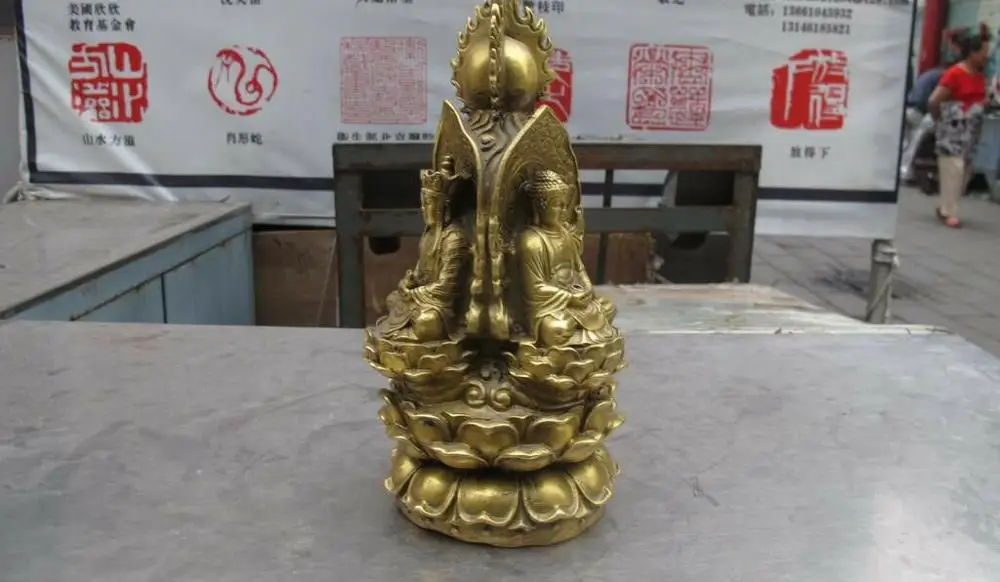 Tibet Buddhism Pure Brass Sakyamuni Ksitigarbha Kwan-Yin Buddha three statue | Дом и сад