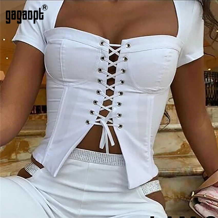 

Топ Gagaopt женский с коротким рукавом, модный пикантный топ на шнуровке, уличная одежда, на лето