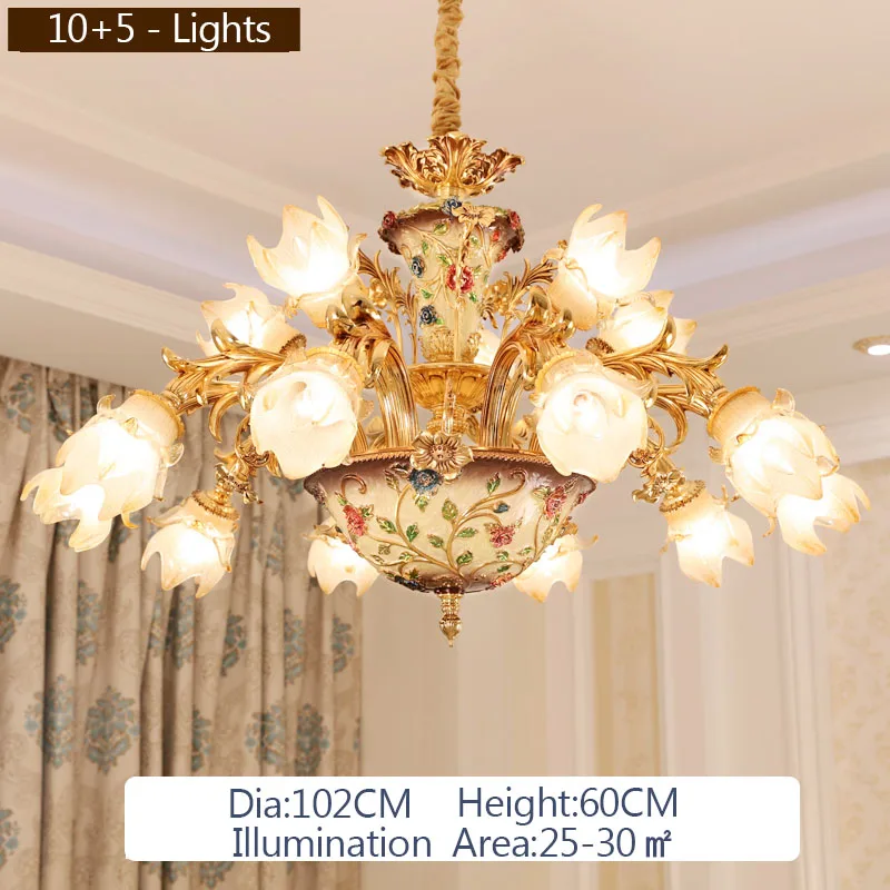 15Lights-Down Роскошный европейский стиль люстры гостиная лампа вилла освещение лобби отеля французская люстра цветок прозрачный стеклянный плафон светодиодный - Lampshade Color: 15Lights-Down