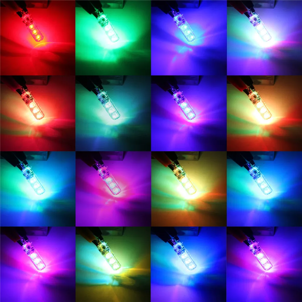 Proster 2pcs T10 DC 12V Led RGB Light Bulbs With Remote Control SMD 5050 For Auto Car Wedge Side 7 Color LED Lamp | Лампы и освещение