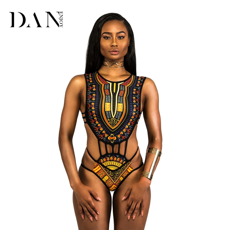 Danenjoy Африканский геометрическим принтом Одна деталь купальник 2018 High Cut Монокини