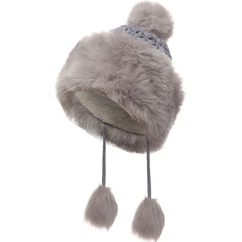 

[HATLANDER] Fur Ball Beanie Pompom Winter Hats for Women Casual Skullies Gorro Cap Girls Knitted Hat Outdoor Feminine Warm Caps