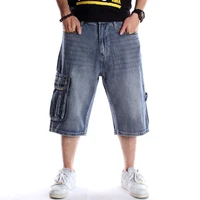 mens loose hip hop pockets cargo denim shorts plus big size letters embroidery jeans skateboard streetwear capri