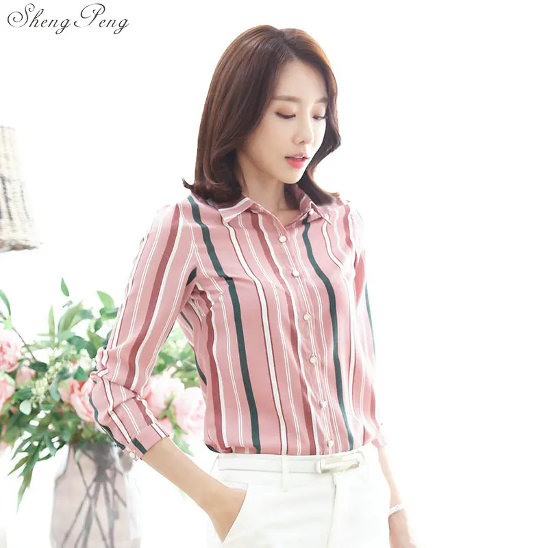 

2018 new arrived fashion women blouse long sleeved printed women top stand collar blouses slim fit office lady blusa Q549