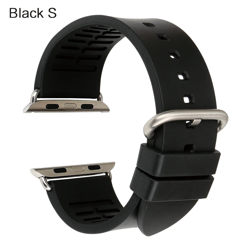 MAIKES аксессуары для часов Ремешок для часов iwatch 44 мм 40 мм спортивный фторуглеродный резиновый ремешок для часов для Apple Watch 42 мм 38 мм - Цвет ремешка: Black S