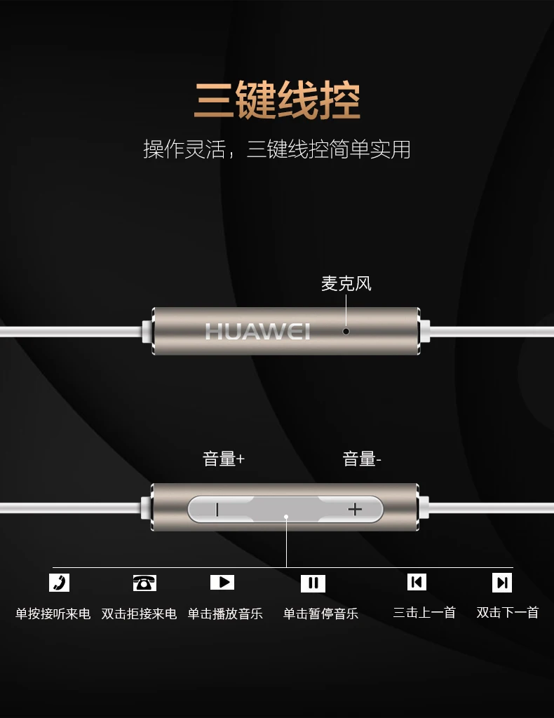 Высококачественные наушники Huawei AM116 металлические с микрофоном и регулировкой