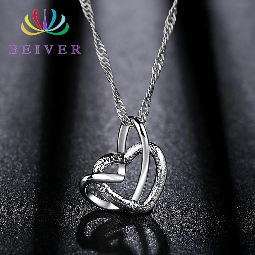 Женское серебряное ожерелье Beiver кулон с двойным сердцем ювелирное изделие для