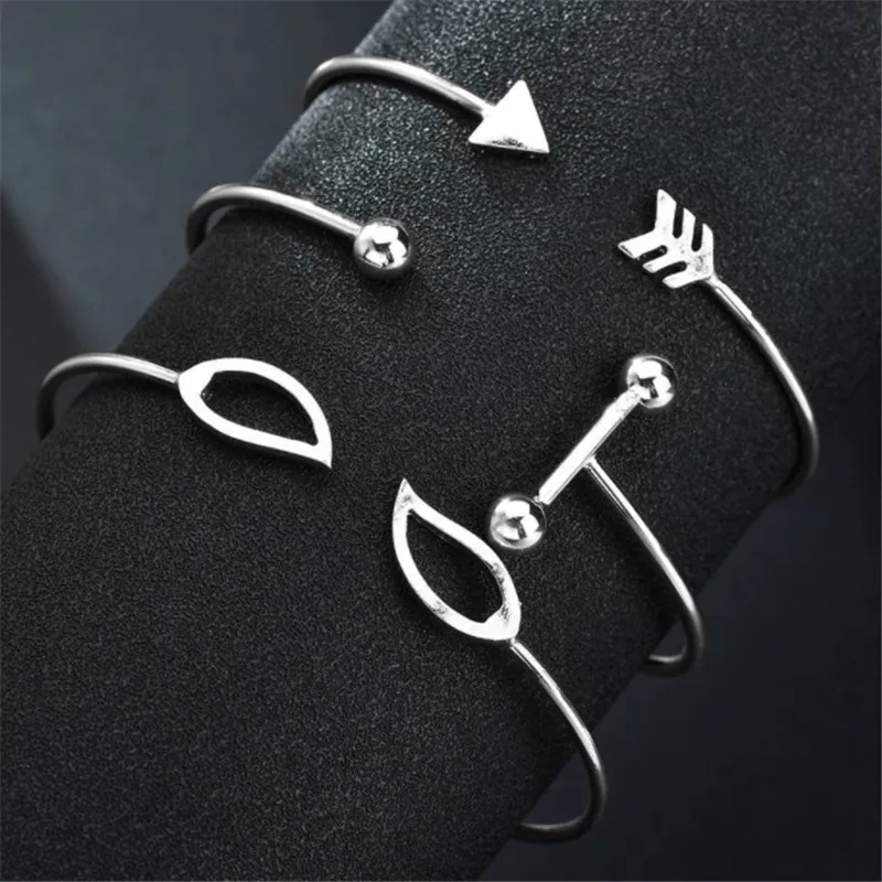 

WWLB 3pcs Set Simple Personality Female Bracelet Arrow Bracelet Girl Leaves Opening Adjustable Bracelet Bangles Wild Jewelry