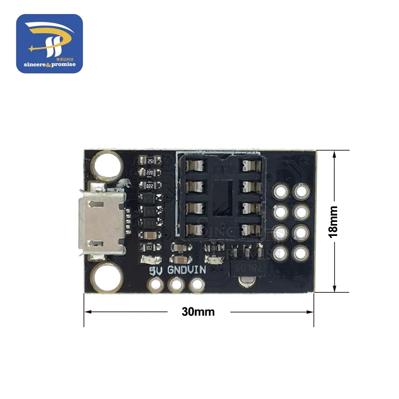 Подключаемая ATTINY макетная плата для ATtiny13A/ATtiny25/ATtiny45/ATtiny85, программирующий модуль, разъем питания Micro Usb