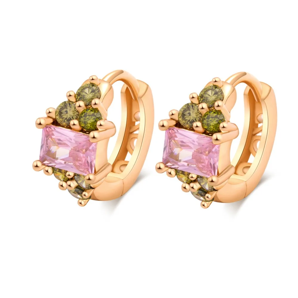 

Stylish Earrings Square Pink Crystal CZ Gold Filled Hoop Earrings for Women Girls Hot Sale Jewelry