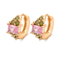 stylish earrings square pink crystal cz gold filled hoop earrings for women girls hot sale jewelry